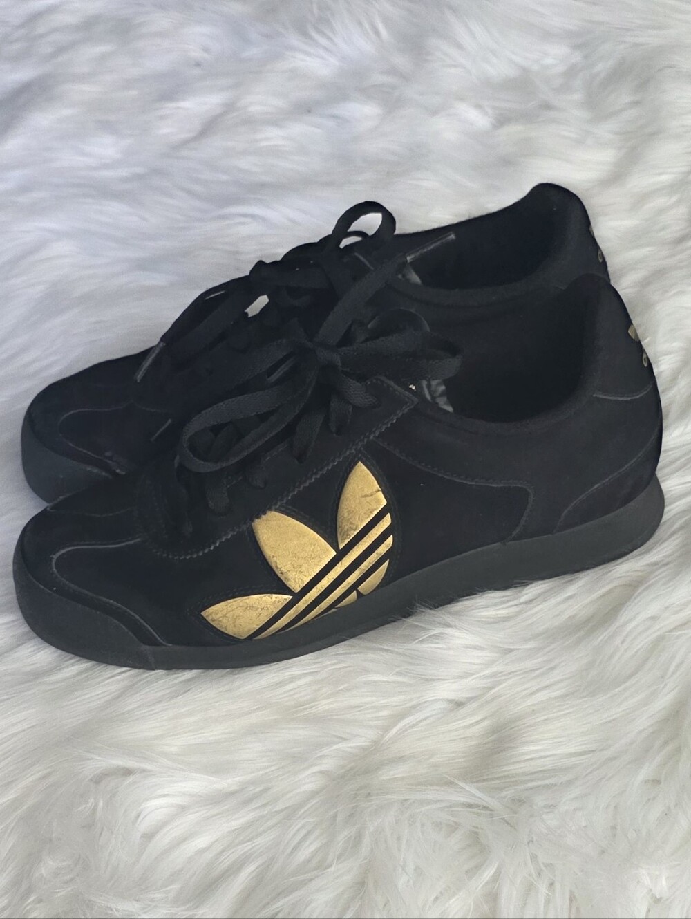Adidas Black Suede Sneakers with Gold Trefoil Logo